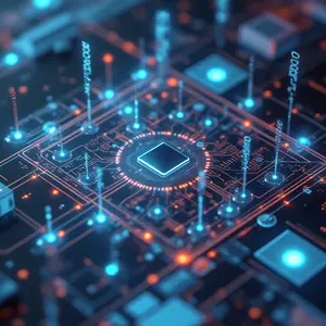 3D futuristic IT Consulting & Strategy words projecting of a motherboard.