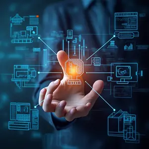 IT Infrastructure Services with a holographic image of IT data points over a palm if a hand.