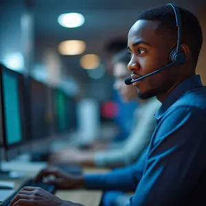 A Man working at Woodland Hills Cyber IT Specialists Help Desk.