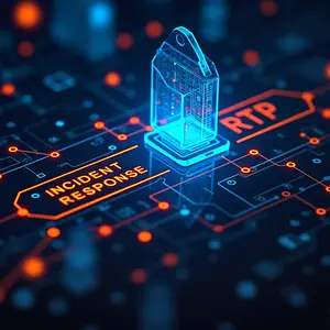 Incident Response - with blue and orange glowing cybersecurity lighting and symbolism of a vault.