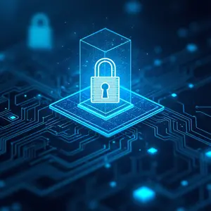 Glowing Padlock over a printed circuit board demonstrating IT Endpoint Security.