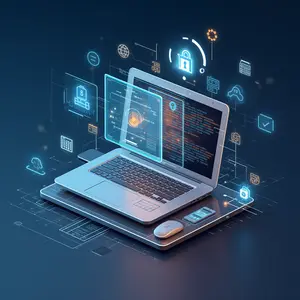 futuristic IT Governance & Compliance Security Laptop.